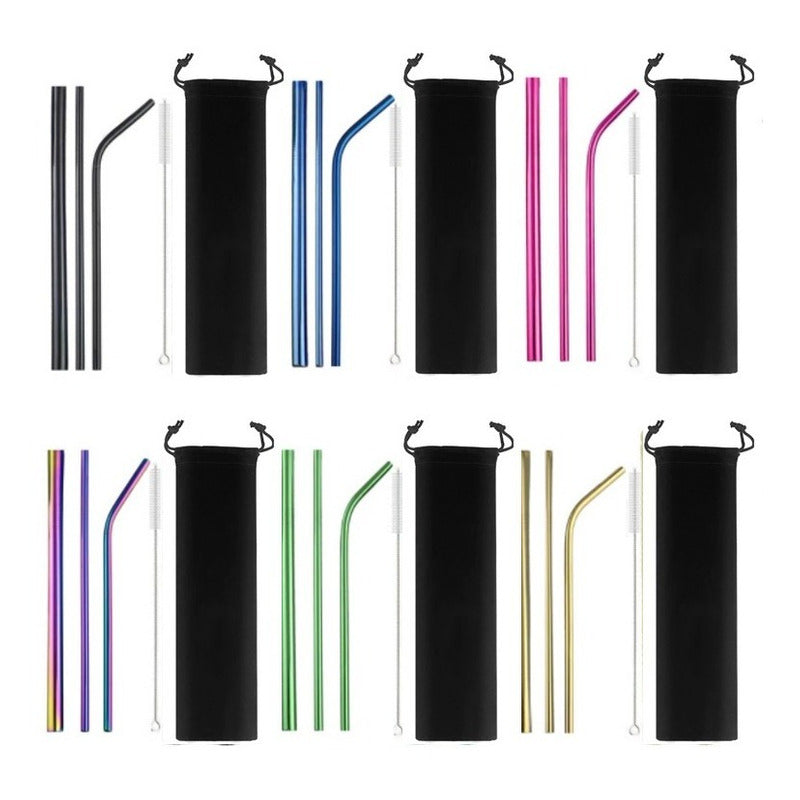 60 Set 3 Popotes Acero Inox Metalico Reusable Colores  A Elegir