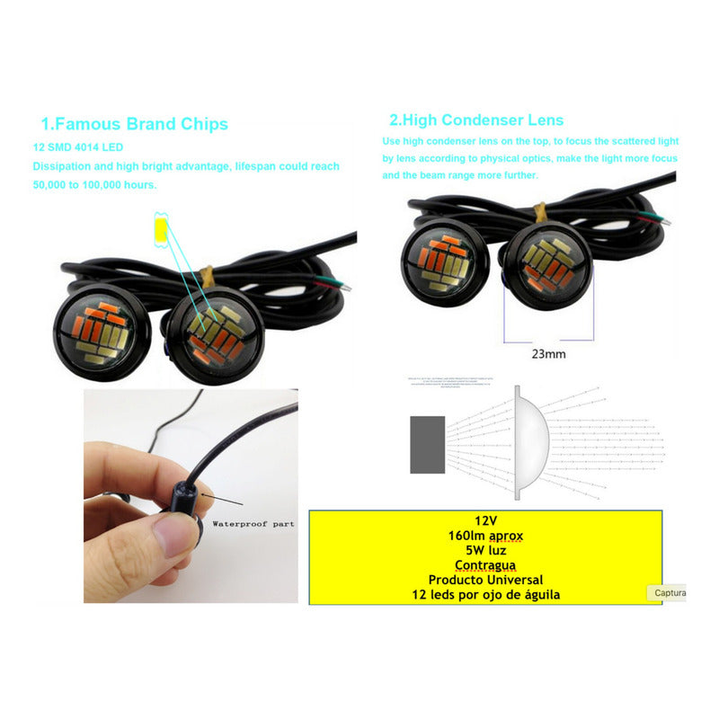 Ojo De Aguila Led Jetta Audi Bmw Faro Doble Color 12 Led 4pz - Eurotruck Mexico