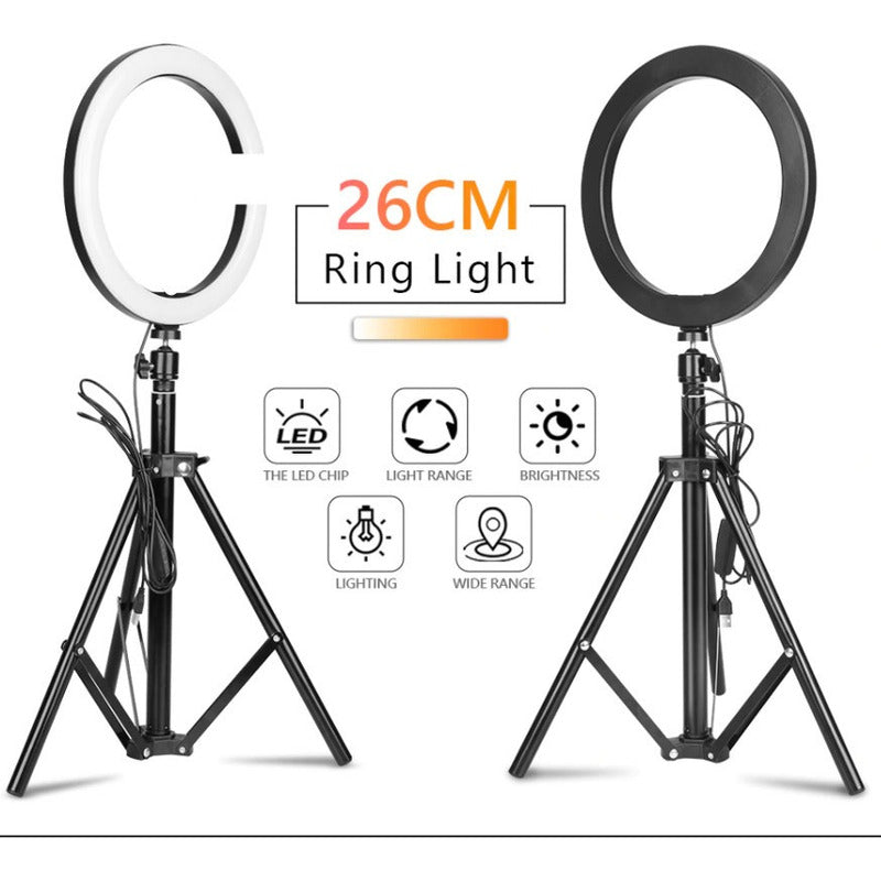 Aro Anillo De Luz Led 26 Cm 3 Colores Regulable 10 Pulgadas Negro Blanco Frío - Eurotruck Mexico
