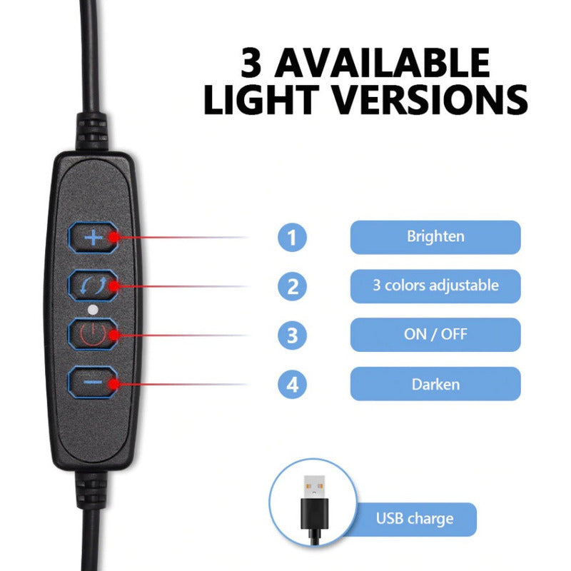 Aro Anillo De Luz Led 26 Cm 3 Colores Regulable 10 Pulgadas Negro Blanco Frío - Eurotruck Mexico