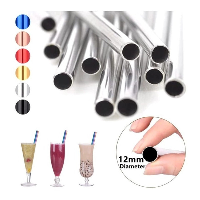 60 Set 3 Popotes Acero Inox Metalico Reusable Colores  A Elegir