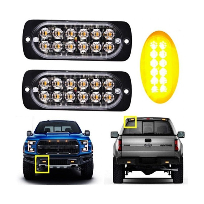 Lateral Faro 12 Led 4pz Barra Estrobo Patrulla 16 Funciones Multicolor