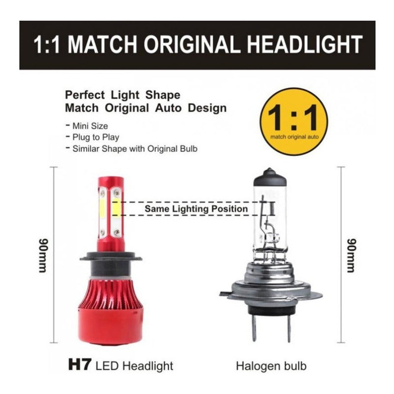 Kit Led 2 Piezas Focos Led H7 H4 9007 X7 4 Lados 8 Mil Lumen